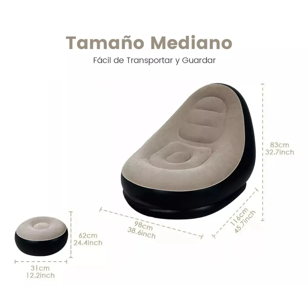 SILLÓN INFLABLE CON PUFF REPOSAPIÉS